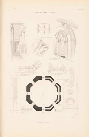 S. Maria dell Umilta, Pistoia: Grundriss, Schnitt, Details (aus: Atlas zur Zeitschrift für Bauwesen, hrsg. v. Ministerium der öffentlichen Arbeiten, Jg. 52, 1902)