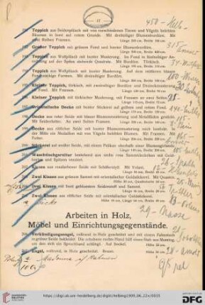 Arbeiten in Holz, Möbel und Einrichtungsgegenstände (Nr. 206-256b)
