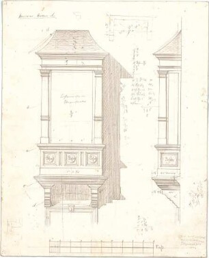 Stegmann, Carl von; Italien; Bauaufnahmen - Erker (Ansicht m. Schnitt, Ansicht)