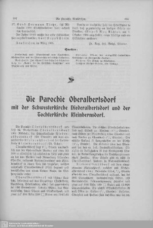 Die Parochie Oberalbertsdorf mit der Schwesterkirche Niederalbertsdorf und der Tochterkirche Kleinbernsdorf
