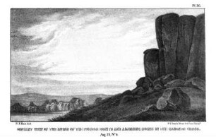 Distant view of the ruins of the Pueblo Bonito and adjoining rocks, in the Canon of Chaco