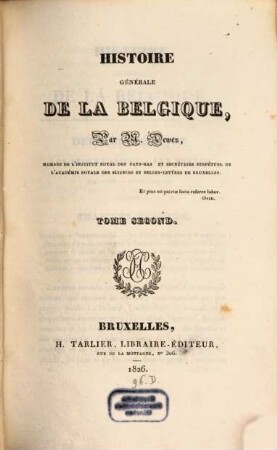 Histoire générale de la Belgique, 2