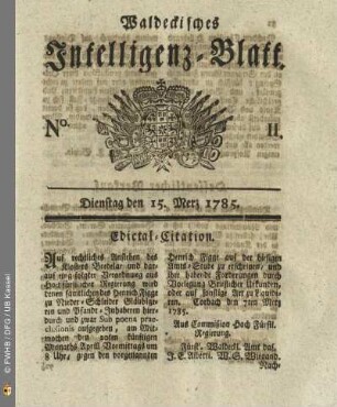 No. 11, Dienstag den 15. Merz 1785