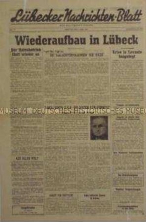Mitteilungsblatt der britischen Militärregierung "Lübecker Nachrichten-Blatt" zum Wiederaufbau der Stadt