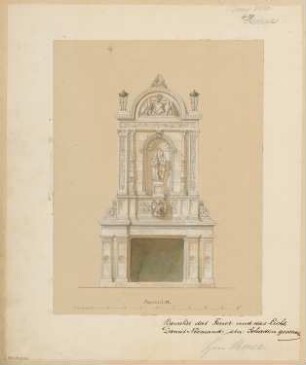 Kaminofen Monatskonkurrenz Juni 1860: Aufriss Vorderansicht; Maßstabsleiste