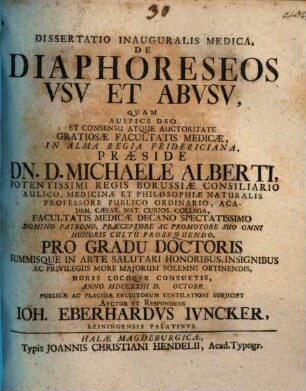 Diss. inaug. med. de diaphoreseos usu et abusu