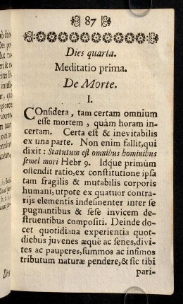 87-94, Meditatio prima, de morte.