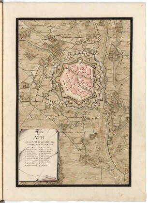 Plan de Ath avec les Attaque de France 1697 et le Attaque des Alies 1706