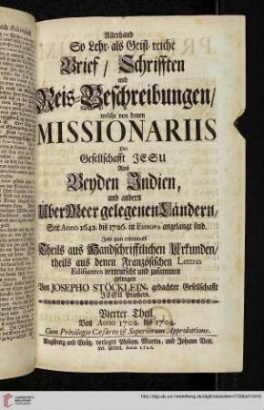 Vierter Theil: Von Anno 1702 bis 1704
