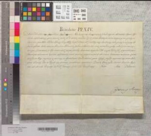 Papst Benedikt XIV. erteilt dem Abt Kaspar zu Corvey den päpstlichen Segen.