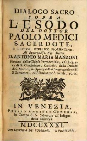 Dialoghi Sacri Sopra La Divina Scrittura, 3. L' Esodo