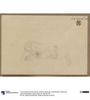 Berlin. Schloss Glienicke, Löwenfontäne. Skizze zum wasserspeienden Löwen