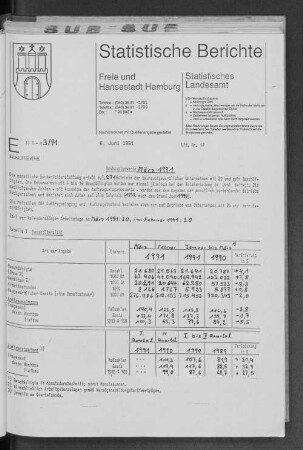 Bauhauptgewerbe März 1991 : Lfd. Nr. 17