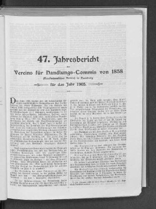47. Jahresbericht des Vereins für Handlungs-Commis von 1858