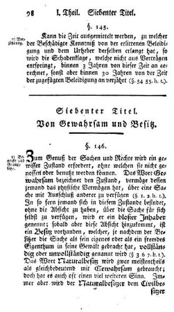 Siebenter Titel. Von Gewahrsam und Besitz.