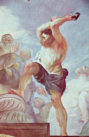 Dresden, Katholische Hofkirche, Deckenmalerei : Maulbertsch, Franz Anton: Wirken und Himmelfahrt des heiligen Benno. Zerstörung eines heidnischen Götzenbildes. Dresden, Katholische Hofkirche