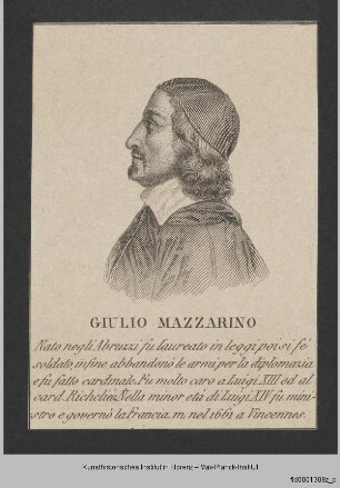 Folge von Bildnissen : Männerbildnisse, Gelehrte, Schriftsteller und Geistliche : Bildnis des Giulio Raimondo Mazzarino, auch Giulio Mazarino genannt