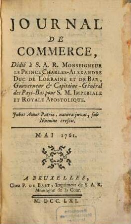 Journal de commerce. 1761,[3] = T. 15. Mai