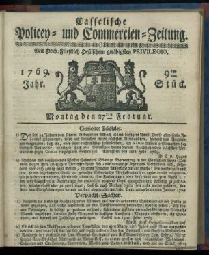 9tes Stueck, Montag den 27ten Februar 1769
