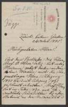 Brief von Jakob Jäggi an Unbekannt