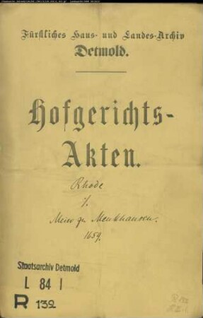 Rhode, Hermann gegen Otto Meier zu Menkhausen - Schuldforderung