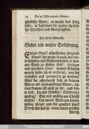Die vierte Andacht. Gebet um wahre Bekehrung.