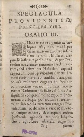 Spectacula Providentiae, Principes Viri. Oratio III.