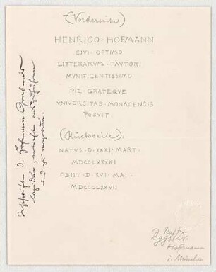 Thiersch, Friedrich von; Aschaffenburg; Grabmal H. Hofmann - Inschriften (Ansicht)