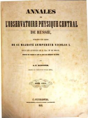 Annales de l'Observatoire Physique Central, 1851 (1853)