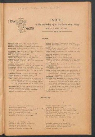 Índice de las materias que contiene este tomo : Marzo y Abril de 1914 - Año III -
