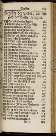 Register der Lieder, auf die Zahl der Blätter gerichtet.