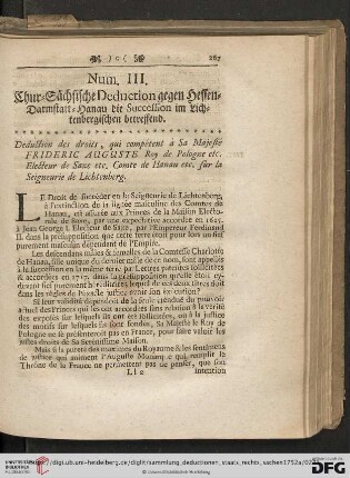 Deduction des droits, qui compétent à Sa Majesté FRIDERIC AUGUSTE Roy de Pologne etc. [...]