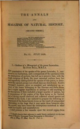 The annals and magazine of natural history, zoology, botany and geology : incorporating the journal of botany. 6, 6. 1850