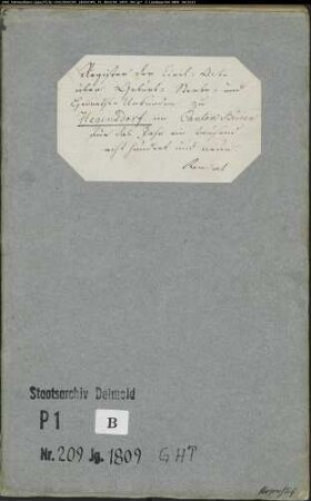 Zivilstandsregister der katholischen Gemeinde Hegensdorf, Kreis Büren (GAHT 1809) (Gemeinde: Katholische Gemeinde Hegensdorf)