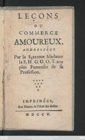 Leçons Du Commerce Amoureux