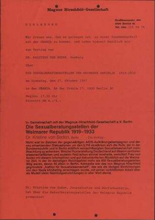 Die Sexualberatungsstellen der Weimarer Republik 1919-1923