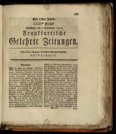 LXXItes Stück Dienstags, den 9. September, 1766. - LXXXtes Stück Freytags, den 10. October, 1766.