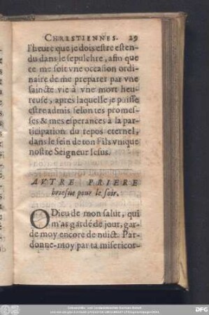 Autre Priere briefue pour le soir.