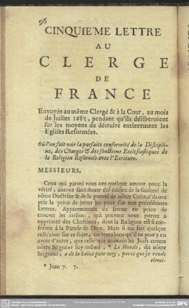 Cinquième Lettre Au Clerge De France