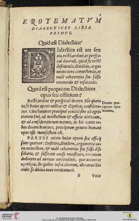 Erotematvm Dialectices Liber Primvs: Quid est Dialectica