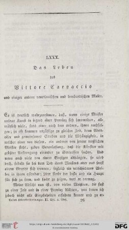 LXXX. Das Leben des Vittore Carpaccio und einiger andern venetianischen und lombardischen Maler