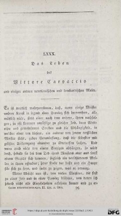 LXXX. Das Leben des Vittore Carpaccio und einiger andern venetianischen und lombardischen Maler