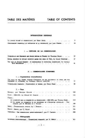 Table de matières - Table of contents
