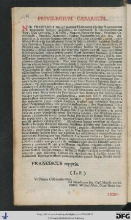 Privilegium Caesareum; Licentia Et Approbatio Ordinarii.