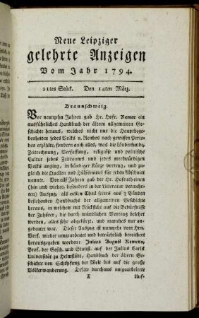 21tes Stück. Den 14ten März.