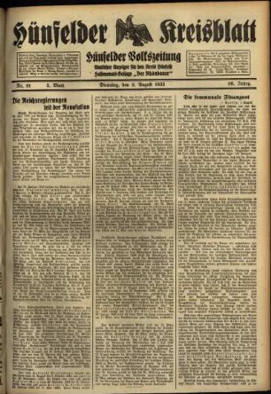 Zweite Ausgabe vom Dienstag, den 02. August 1932.