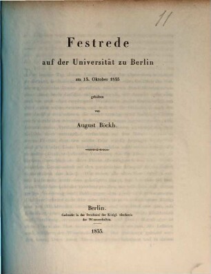 Festrede auf der Universität zu Berlin am 15. Oktober 1855