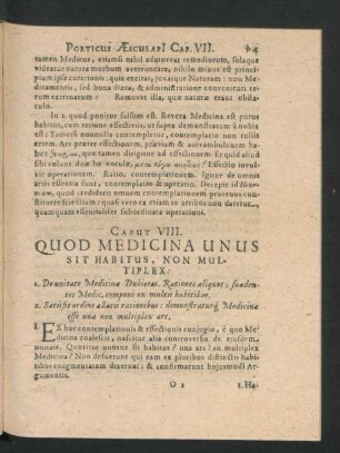 Caput VIII. Quod Medicina Unus Sit Habitus, Non Multiplex.