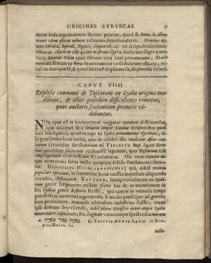 Caput VIIII Explosa communi de Tuscorum ex Lydia origine traditione [...]