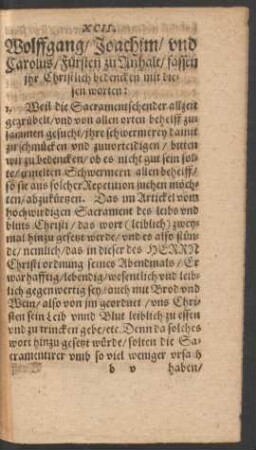 XCII. Wolffgang/ Joachim/ und Carolus ...